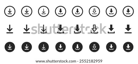 Download icon set. Load symbol. Download icon collection. Down arrow. Software download icon. Vector illustration