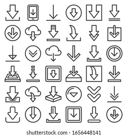 Download Icon Set on White Background. Line Style Vector