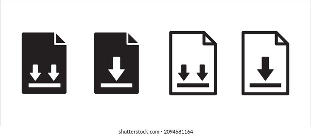Download icon set. Paper document shaped download buttons vector icons set. Stream down website button collection. Vector stock illustration and template.
