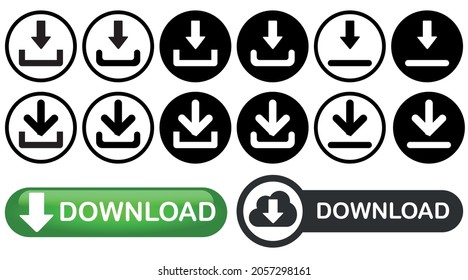 Download icon set. Software download icon . Web icon set. Green, black and white download button. Icons collection. Vector illustration.