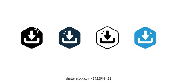 Conjunto de iconos de Descarga para Web y usuario de App móvil. Diseño de Interfaz. Icono de Descarga hexagonal. forma de Botón, diseño de interfaz de usuario plana. Ilustración vectorial 