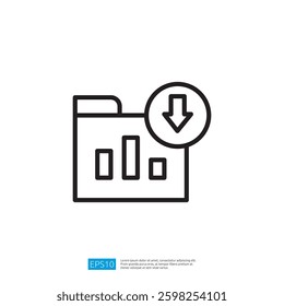 Download Icon with Statistical Graphs Representing Data Analysis and Reporting in Digital Folder Interface