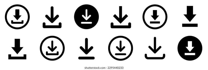 Download icon symbol. Round down arrow. Download icon for apps and websites.
