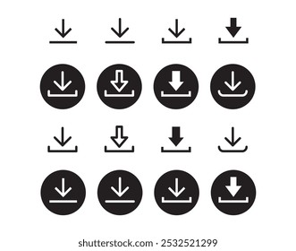 Download icon symbol. Round sign down arrow. Download icon for apps, websites interface. Vector illustration