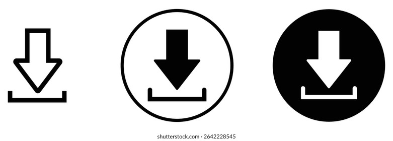 Download icon symbol. Download icon vector set. Round down arrow. Download icon for apps and websites. Vector illustration. 