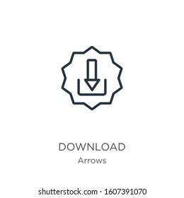 Download icon. Thin linear download outline icon isolated on white background from arrows collection. Line vector sign, symbol for web and mobile