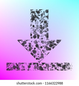 Download icon. Upload button. Load symbol. Round colourful 11 buttons. Vector. Gray icon with bubbled texture at color background with pink and sky blue corners.