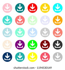 Download icon. Upload button. Load symbol. Round colourful 11 buttons. Vector illustration