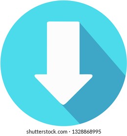 Download icon. Upload button. Load symbol. Round button. Vector. Arrow point to down.
