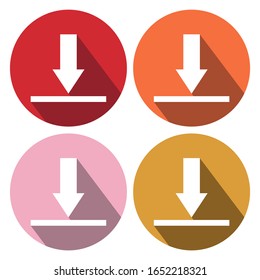 Icono de descarga. Botón Cargar. Cargar símbolo. Botón de redondeo. Icono vectorial en estilo plano con sombra larga. Color naranja