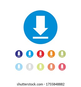 Das Symbol herunterladen. Schaltfläche hochladen. Symbol laden. Runde bunt 11 Knöpfe. Vektorgrafik
