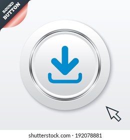 Download icon. Upload button. Load symbol. White button with metallic line. Modern UI website button with mouse cursor pointer. Vector