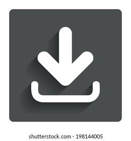 Download icon. Upload button. Load symbol. Gray flat button with shadow. Modern UI website navigation. Vector