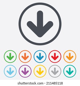 Download icon. Upload button. Load symbol. Round circle buttons with frame. Vector