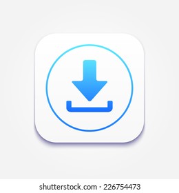 Download icon. Upload button. Load symbol. Rounded square button. Vector icon