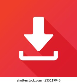 Download icon. Upload button. Load symbol. Vector icon. Modern design flat style icon with long shadow effect