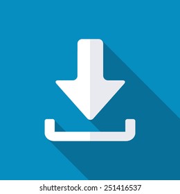 Download icon. Upload button. Load symbol. Vector icon. Modern design flat style icon with long shadow effect