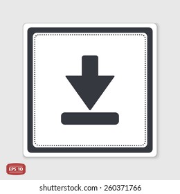 Download icon. Upload button. Load symbol. Flat design style. Made vector illustration. Emblem or label with shadow.