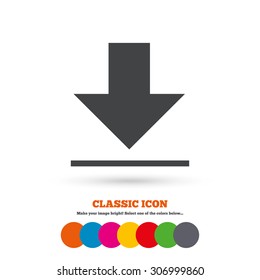 Download icon. Upload button. Load symbol. Classic flat icon. Colored circles. Vector