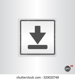 Download icon. Upload button. Load symbol. Flat design style. Made vector illustration. Emblem or label with shadow.