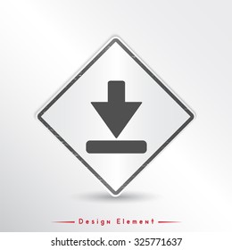 Download icon. Upload button. Load symbol. Flat design style. Made vector illustration. Emblem or label with shadow.