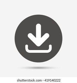 Download icon. Upload button. Load symbol. Gray circle button with icon. Vector