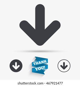 Download icon. Upload button. Load symbol. Flat icons. Buttons with icons. Thank you ribbon. Vector