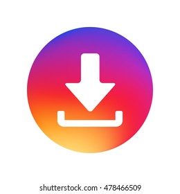 Download icon. Upload button. Load symbol. Round button. Vector. Arrow point to down