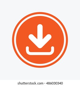 Download icon. Upload button. Load symbol. Graphic design element. Flat download symbol on the round button. Vector