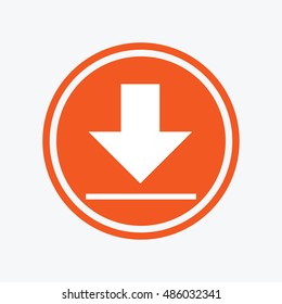 Download icon. Upload button. Load symbol. Graphic design element. Flat download symbol on the round button. Vector