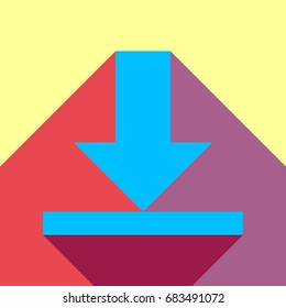 Download icon. Upload button. Load symbol. Round colourful 11 buttons. Vector. Deep sky blue icon with two flat violet and raspberry semitransparent shadows on canary background.