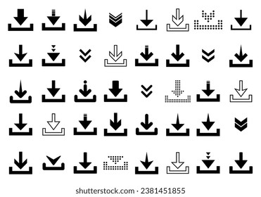 Download icon vector big collection in flat style. Down arrow sign symbol