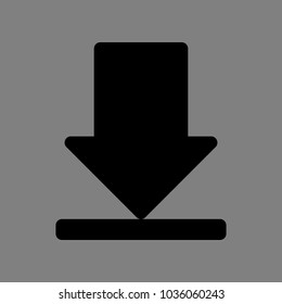 Download icon. Vector. Black icon on medium gray background. Isolated.
