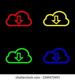 Download icon vector, color set. Black background