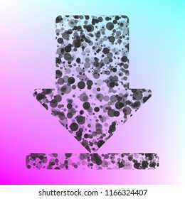 Download icon. Vector. Gray icon with bubbled texture at color background with pink and sky blue corners.