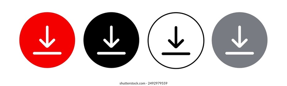 Download icon vector illustration, file download symbol isolated, Software download icon, upload icon, Set of download icons as template for design of web page, site or mobile app.