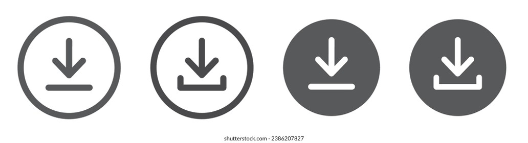 Juego de vectores de icono de descarga . Descargar símbolo en círculo. Ilustración del vector