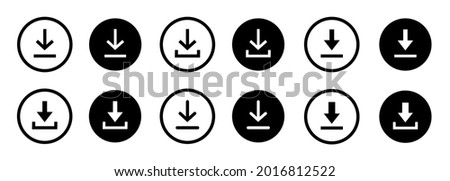 download icon vector set . download symbol in circle.