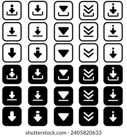 Download icon vector set. Upload button illustration collection. Load symbol or logo.