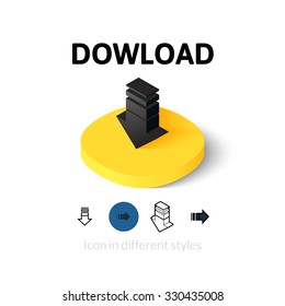 Download icon, vector symbol in flat, outline and isometric style