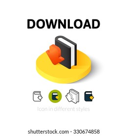 Download icon, vector symbol in flat, outline and isometric style