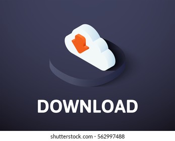 Download icon, vector symbol in flat isometric style isolated on color background