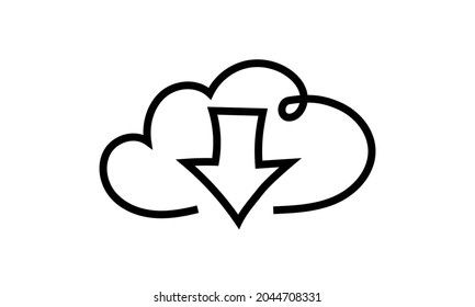 icono de descarga, elemento de diseño web Nube de botones de navegación, flecha. Ilustración del doodle de línea aislada del vector