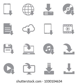 Download Icons. Gray Flat Design. Vector Illustration. 