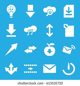 Download icons set. set of 16 download filled icons such as music cloud, file, stopwatch camera, arrow, mail, arrow down