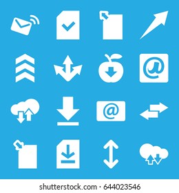 Download icons set. set of 16 download filled icons such as email, file, at email, arrow
