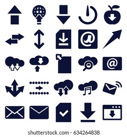 Download icons set. set of 25 download filled icons such as email, music cloud, file, at email, mail, stopwatch camera, arrow, arrow up