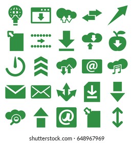 Download icons set. set of 25 download filled icons such as email, music cloud, file, at email, mail, stopwatch camera, arrow, arrow up
