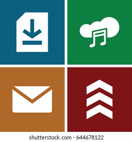 Download icons set. set of 4 download filled icons such as music cloud, file, arrow