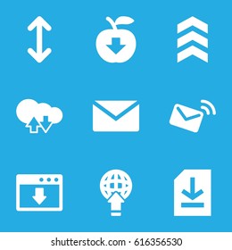 Download icons set. set of 9 download filled icons such as file, arrow